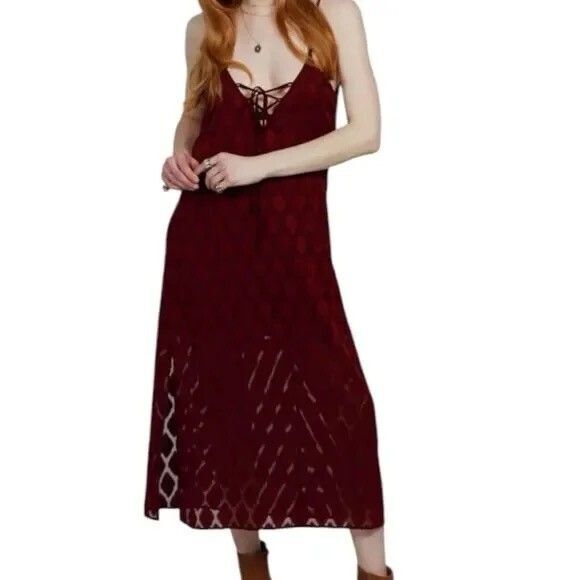 BAND OF THE FREE Lila Midi Dress M Merlot Lace Up WhimsyGoth Boho NWT B45 - Picture 1 of 6